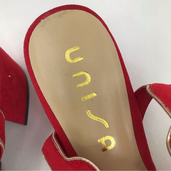 Unisa Red Estlin Suede Ankle Strap Block Heel Sandals - Picture 11 of 15